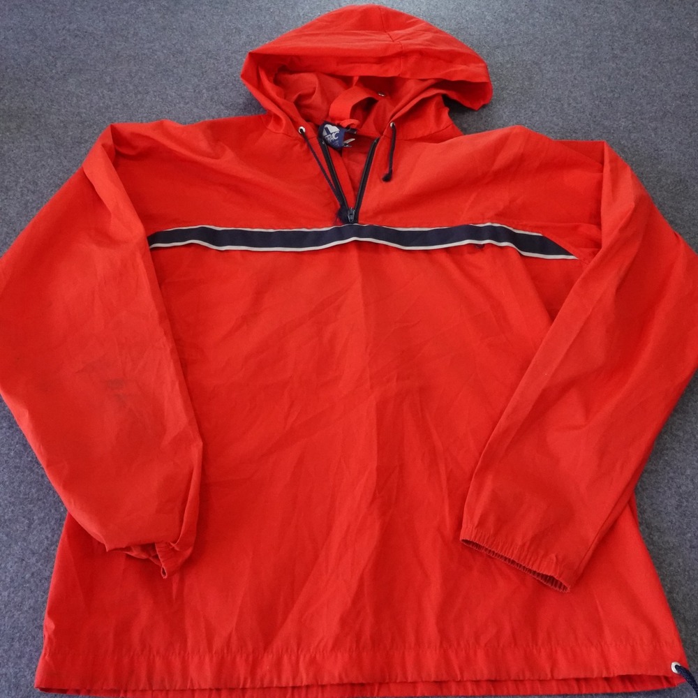 Vintage Serac Red Quarter Zip Anorak Windbreaker Hooded Jacket Mens 46 USA Made